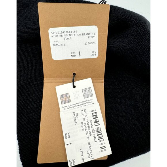 Burberry BB Roundel Logo Graphic Cashmere Blend Beanie Black - Picture 7 of 10